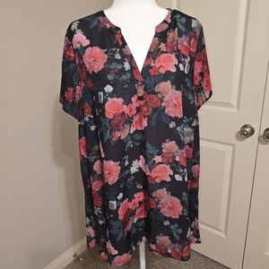 Torrid Georgette Hi-Low Tunic Blouse Size 2 (XXL) in color Floral Black